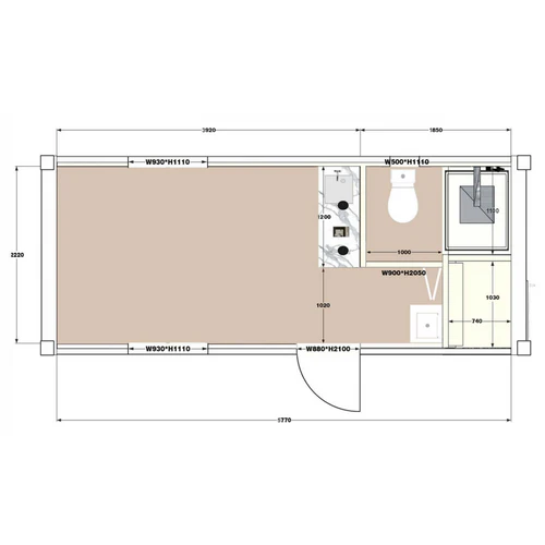 20 Fuß Wohncontainer, umgebaut, Seitenansicht 20 Fuß Wohncontainer, umgebaut, Seitenansicht, EMC Containerhandel GmbH, Duisburg